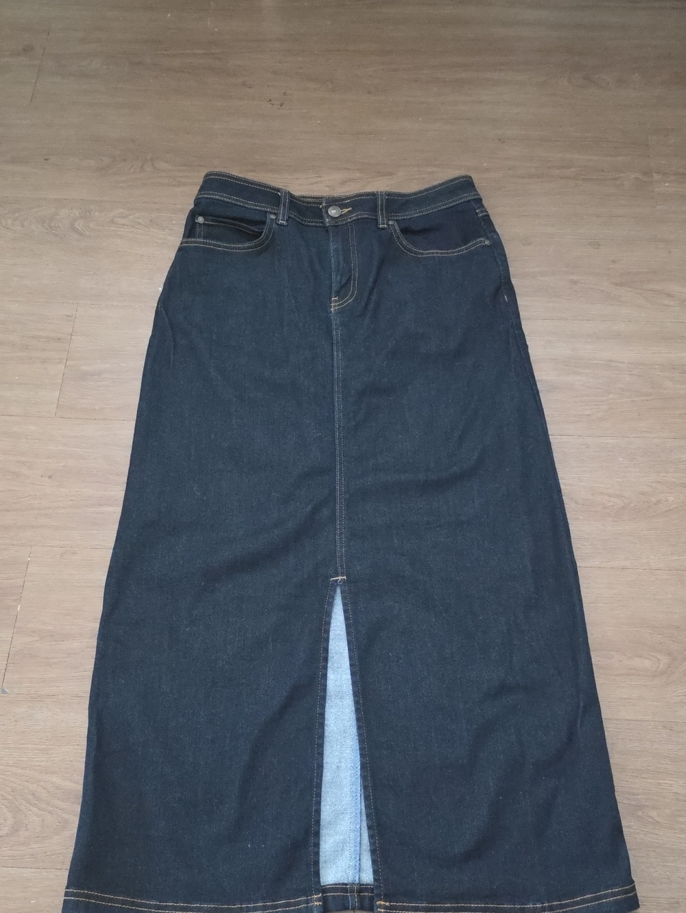 Autograph Dark Blue Denim Midi Skirt with Front Slit